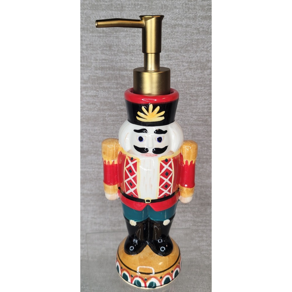 Croscill Nutcracker Soap Dispenser Red & Gold Ceramic Christmas Holiday Decor